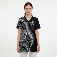 Hawaii Pineapple Gray Scale Tribal Pattern Scrub Top LT01 - Polynesian Pride