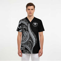 Hawaii Pineapple Gray Scale Tribal Pattern Scrub Top LT01 - Polynesian Pride