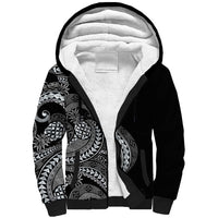 Hawaii Pineapple Gray Scale Tribal Pattern Sherpa Hoodie - Polynesian Pride