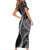 Hawaii Pineapple Gray Scale Tribal Pattern Short Sleeve Bodycon Dress - Polynesian Pride