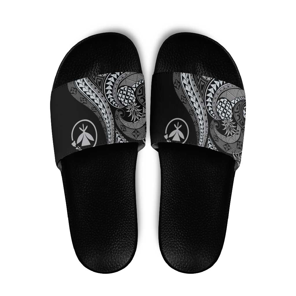 Hawaii Pineapple Gray Scale Tribal Pattern Slide Sandals - Polynesian Pride