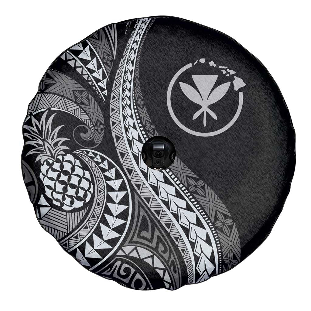 Hawaii Pineapple Gray Scale Tribal Pattern Spare Tire Cover - Polynesian Pride