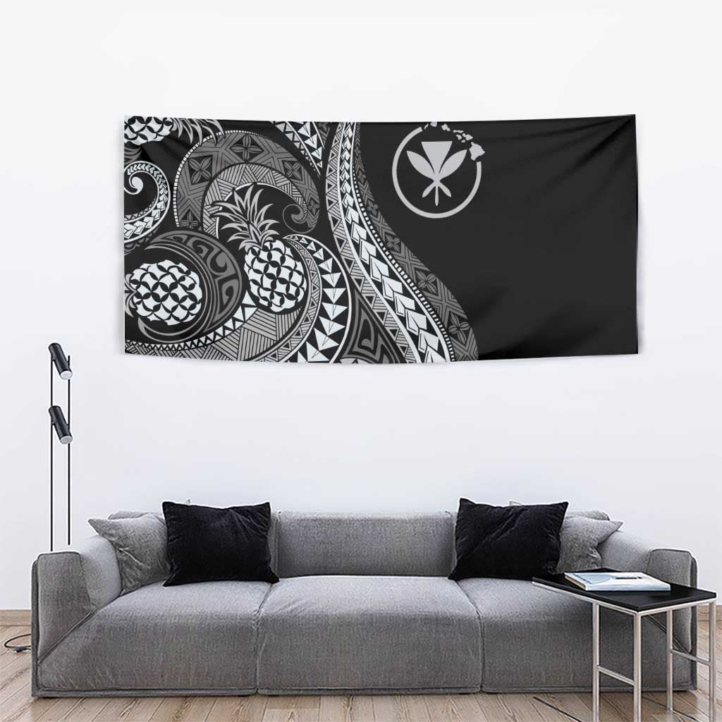 Hawaii Pineapple Gray Scale Tribal Pattern Tapestry - Polynesian Pride