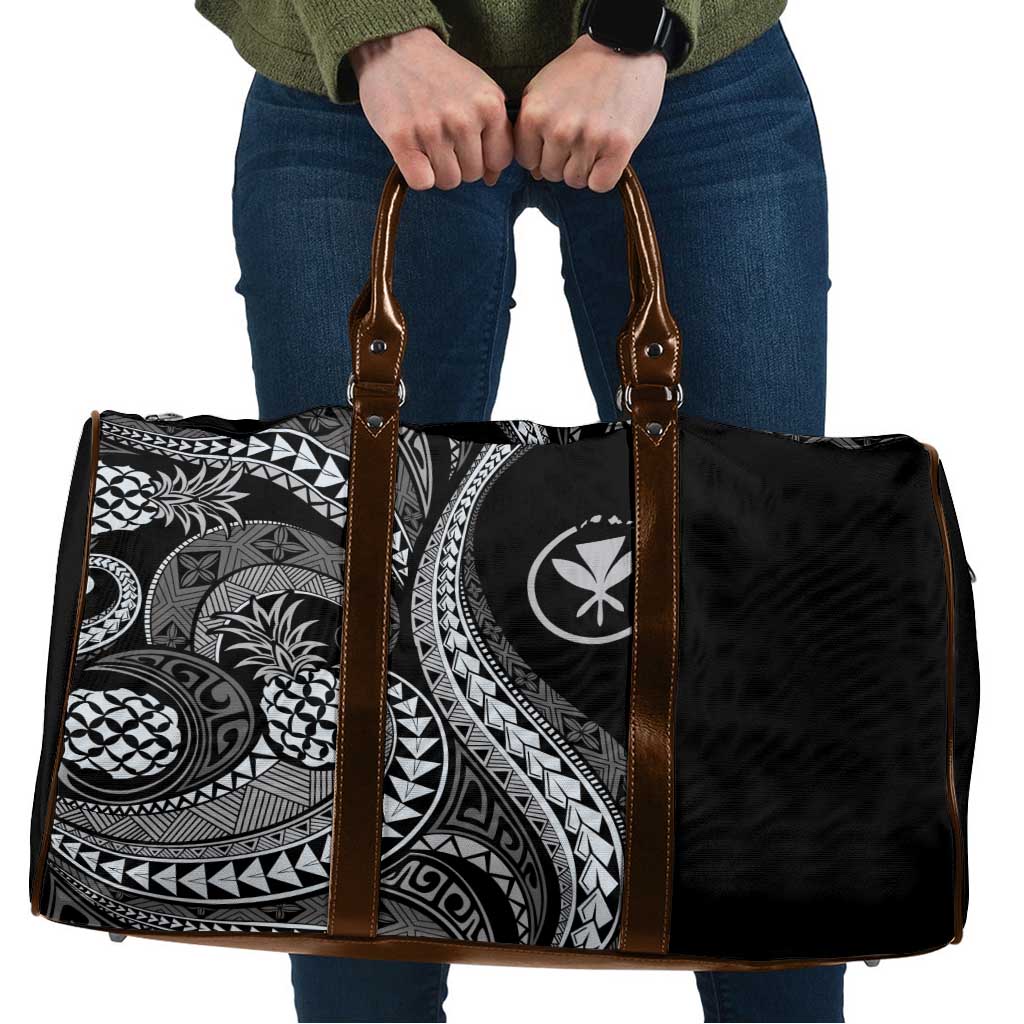 Hawaii Pineapple Gray Scale Tribal Pattern Travel Bag - Polynesian Pride