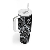 Hawaii Pineapple Gray Scale Tribal Pattern Tumbler With Handle - Polynesian Pride