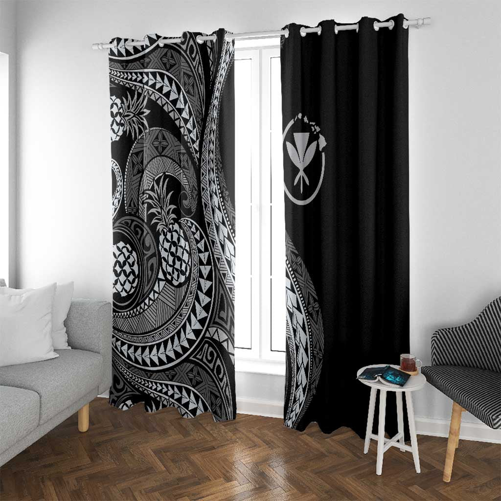 Hawaii Pineapple Gray Scale Tribal Pattern Window Curtain - Polynesian Pride
