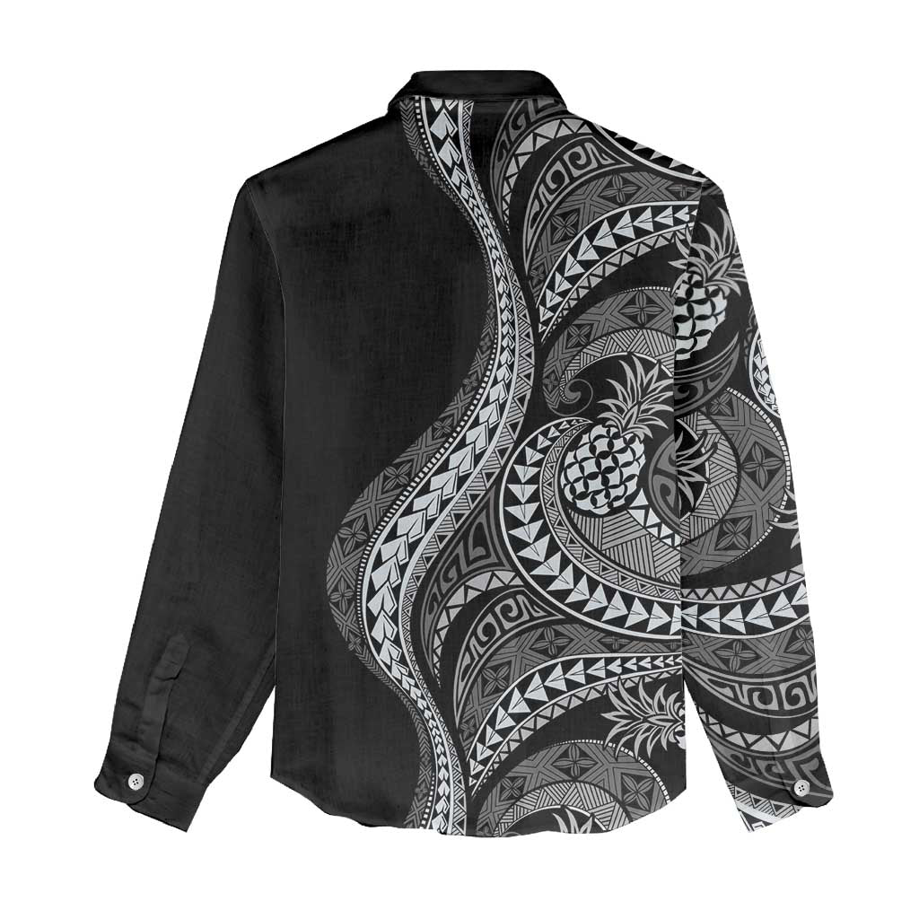 Hawaii Pineapple Gray Scale Tribal Pattern Women Casual Shirt - Polynesian Pride