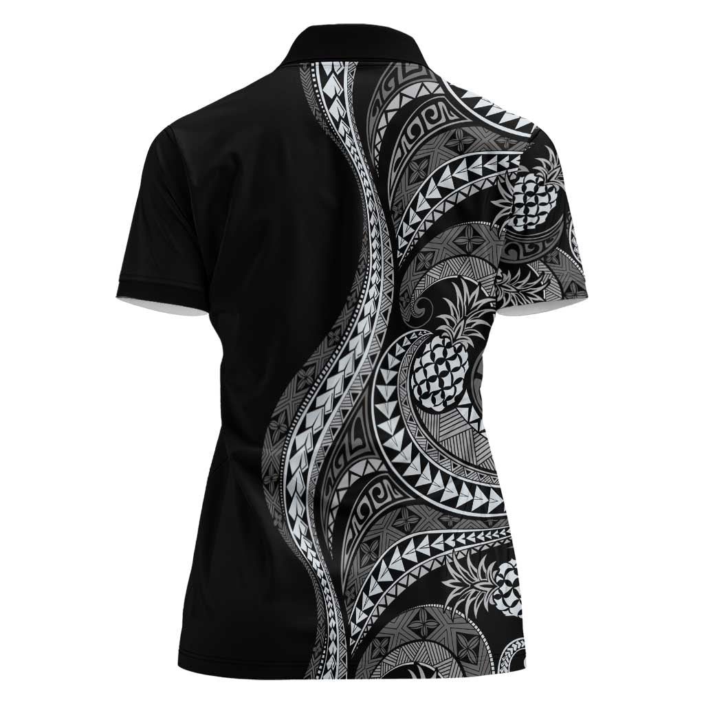 Hawaii Pineapple Gray Scale Tribal Pattern Women Polo Shirt LT01 - Polynesian Pride
