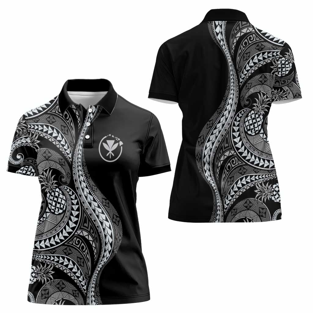 Hawaii Pineapple Gray Scale Tribal Pattern Women Polo Shirt LT01 - Polynesian Pride