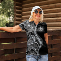 Hawaii Pineapple Gray Scale Tribal Pattern Women Polo Shirt LT01 - Polynesian Pride
