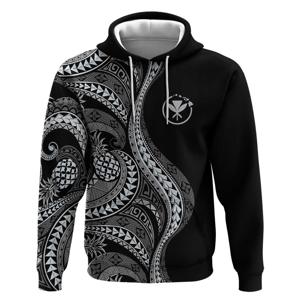 Hawaii Pineapple Gray Scale Tribal Pattern Zip Hoodie - Polynesian Pride