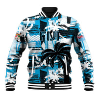 Custom Fijian Rugby Baseball Jacket Grunge Palm Stylized LT01 Unisex Blue - Polynesian Pride
