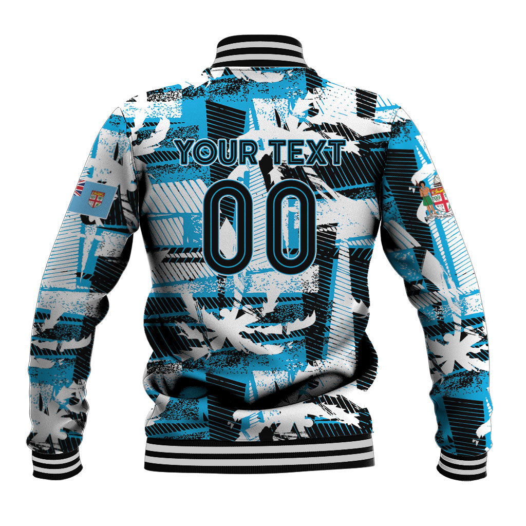 Custom Fijian Rugby Baseball Jacket Grunge Palm Stylized LT01 - Polynesian Pride