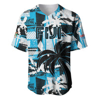 Custom Fijian Rugby Baseball Jersey Grunge Palm Stylized LT01 Blue - Polynesian Pride