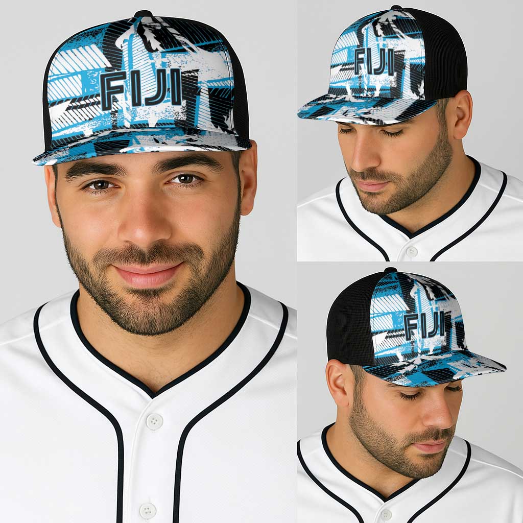 Fijian Rugby Baseball Net Cap Grunge Palm Stylized LT01 - Polynesian Pride