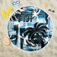 Fijian Rugby Beach Blanket Grunge Palm Stylized LT01 One Size 150cm Blue - Polynesian Pride