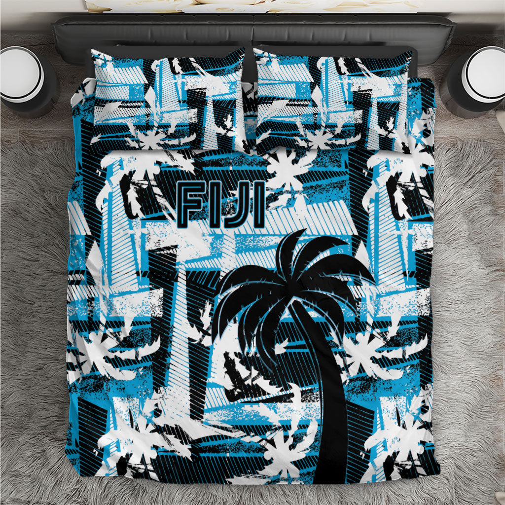 Fijian Rugby Bedding Set Grunge Palm Stylized LT01 Blue - Polynesian Pride