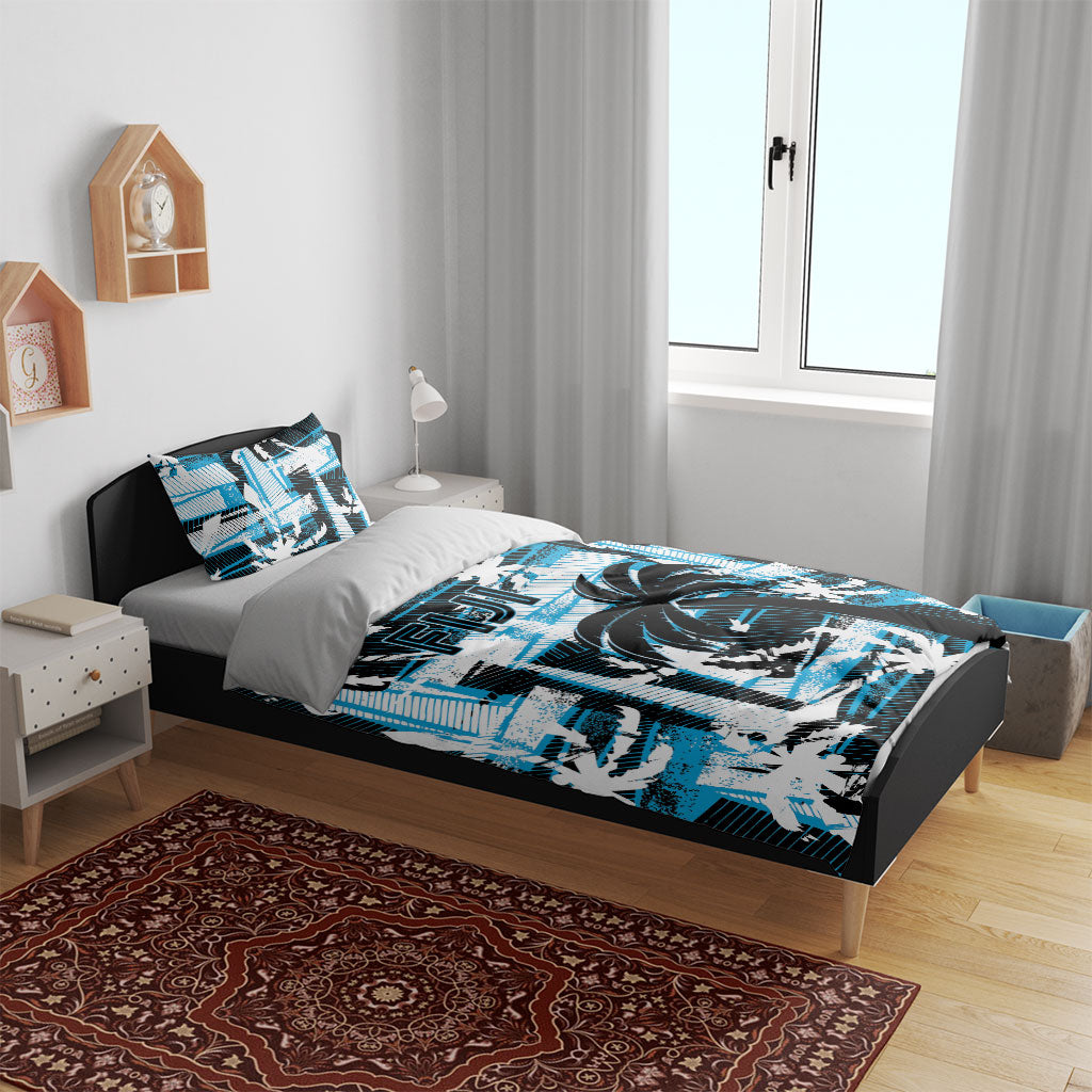 Fijian Rugby Bedding Set Grunge Palm Stylized LT01 - Polynesian Pride