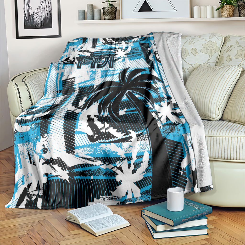 Fijian Rugby Blanket Grunge Palm Stylized LT01 Blue - Polynesian Pride