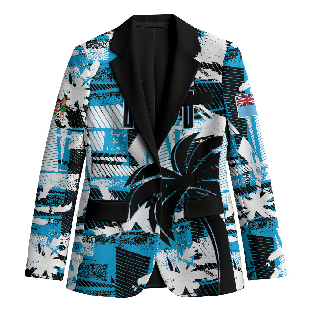Custom Fijian Rugby Blazer Grunge Palm Stylized LT01 Unisex Blue - Polynesian Pride
