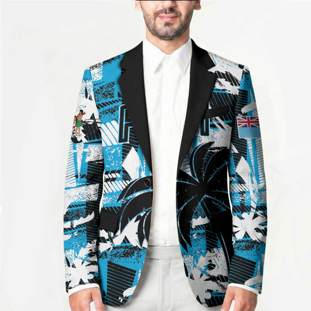 Custom Fijian Rugby Blazer Grunge Palm Stylized LT01 - Polynesian Pride