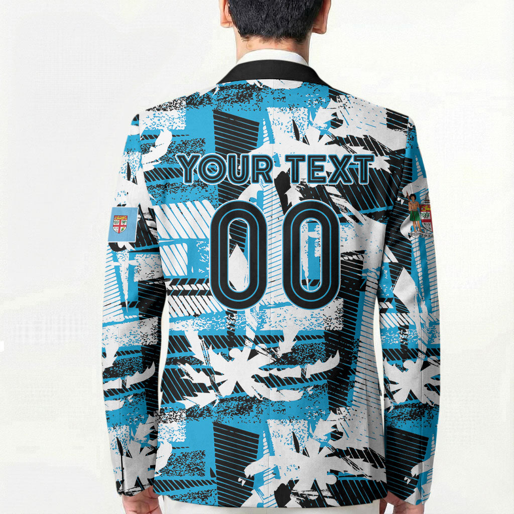 Custom Fijian Rugby Blazer Grunge Palm Stylized LT01 - Polynesian Pride