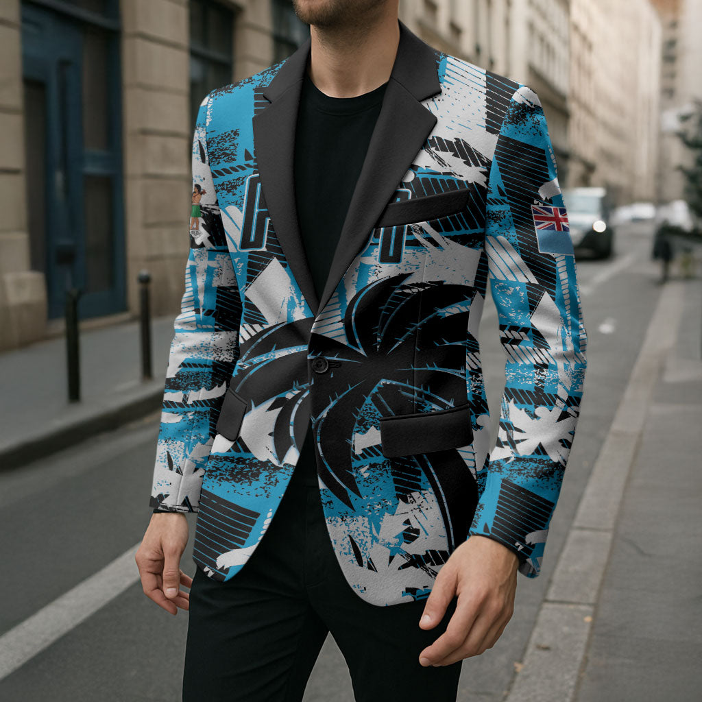 Custom Fijian Rugby Blazer Grunge Palm Stylized LT01 - Polynesian Pride