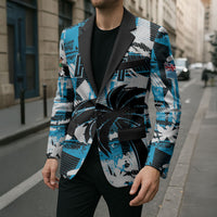 Custom Fijian Rugby Blazer Grunge Palm Stylized LT01 - Polynesian Pride