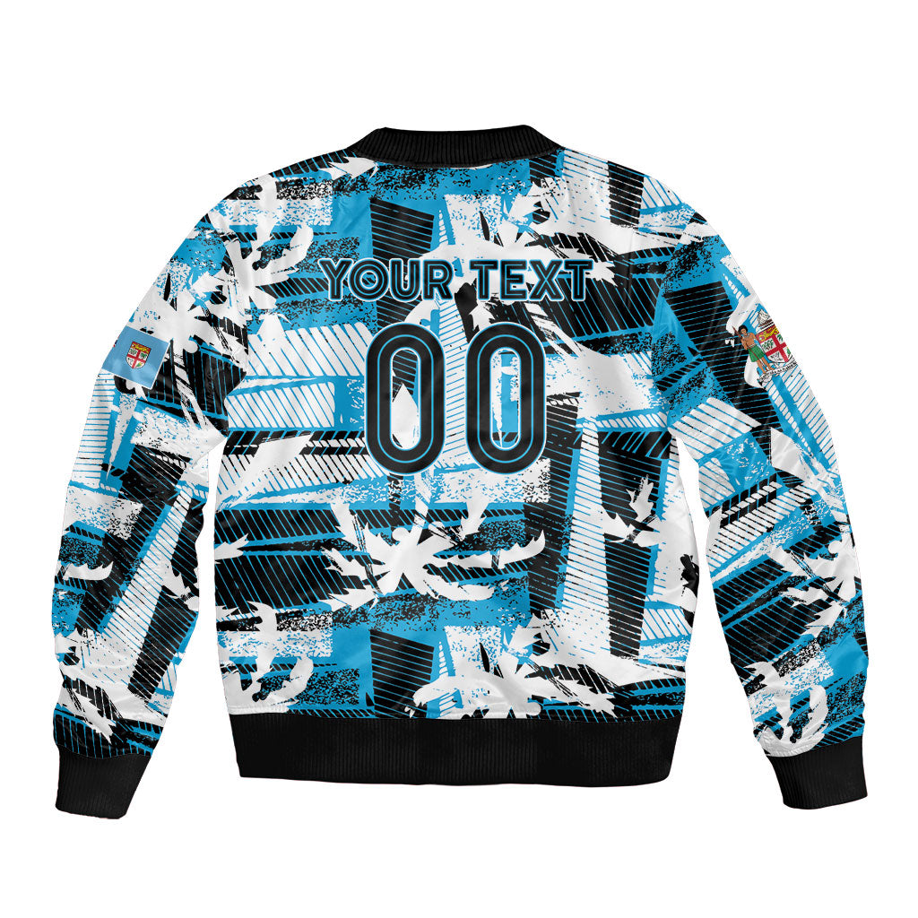 Custom Fijian Rugby Bomber Jacket Grunge Palm Stylized LT01 - Polynesian Pride