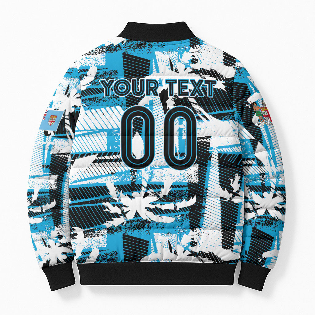 Custom Fijian Rugby Bomber Puffer Jacket Grunge Palm Stylized LT01 - Polynesian Pride