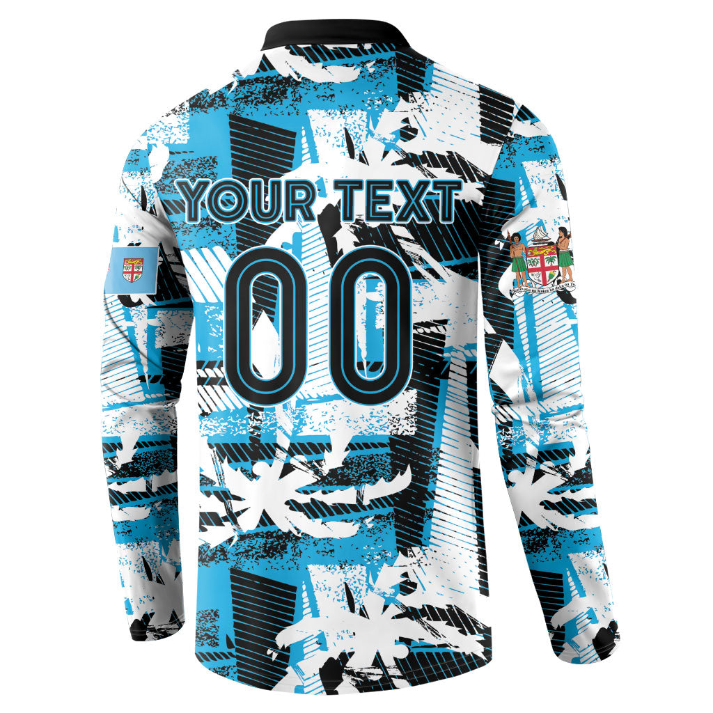 Custom Fijian Rugby Button Sweatshirt Grunge Palm Stylized LT01 - Polynesian Pride