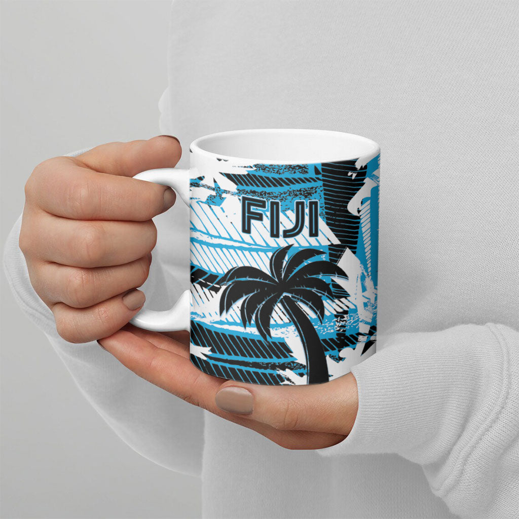 Custom Fijian Rugby Ceramic Mug Grunge Palm Stylized LT01 - Polynesian Pride