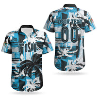 Custom Fijian Rugby Couples Matching Off The Shoulder Long Sleeve Dress and Hawaiian Shirt Grunge Palm Stylized LT01 - Polynesian Pride