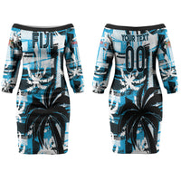 Custom Fijian Rugby Couples Matching Off The Shoulder Long Sleeve Dress and Hawaiian Shirt Grunge Palm Stylized LT01 - Polynesian Pride