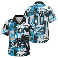Custom Fijian Rugby Family Matching Off Shoulder Short Dress and Hawaiian Shirt Grunge Palm Stylized LT01 Son's Shirt Blue - Polynesian Pride