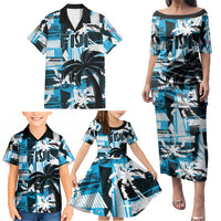 Custom Fijian Rugby Family Matching Puletasi and Hawaiian Shirt Grunge Palm Stylized LT01 - Polynesian Pride