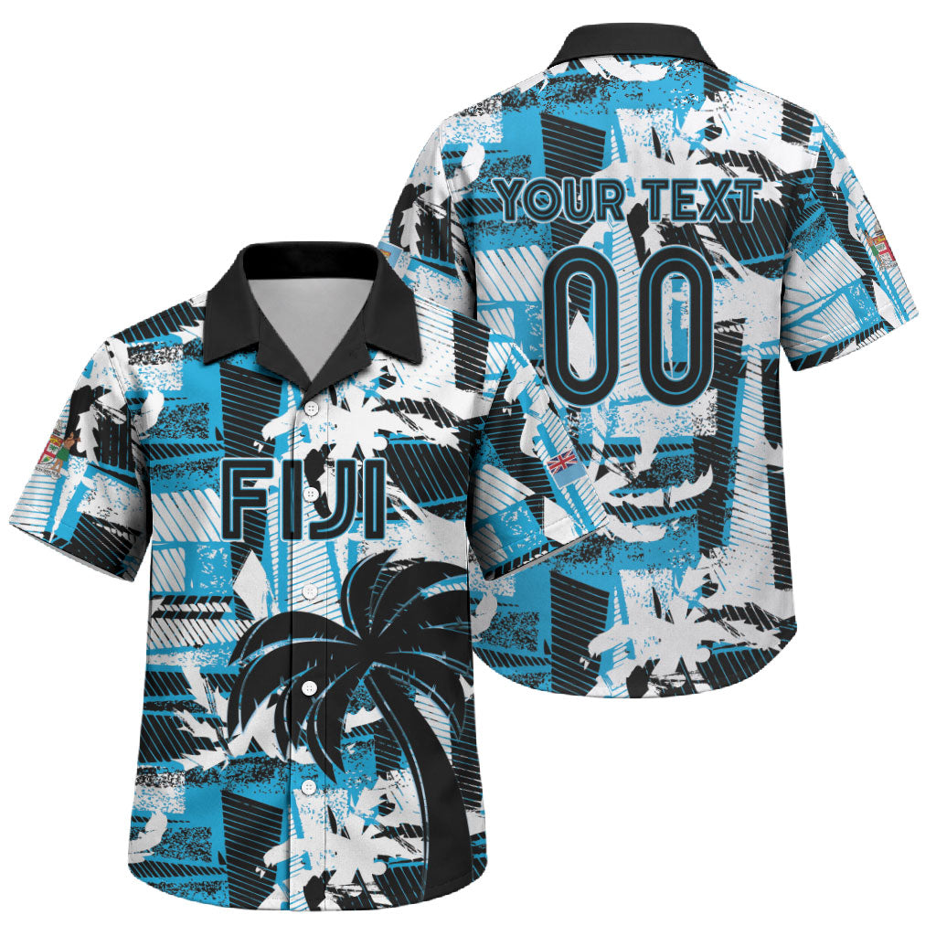 Custom Fijian Rugby Family Matching Puletasi and Hawaiian Shirt Grunge Palm Stylized LT01 Son's Shirt Blue - Polynesian Pride