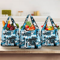 Fijian Rugby Grocery Bag Grunge Palm Stylized LT01 3-pack One Size Blue - Polynesian Pride