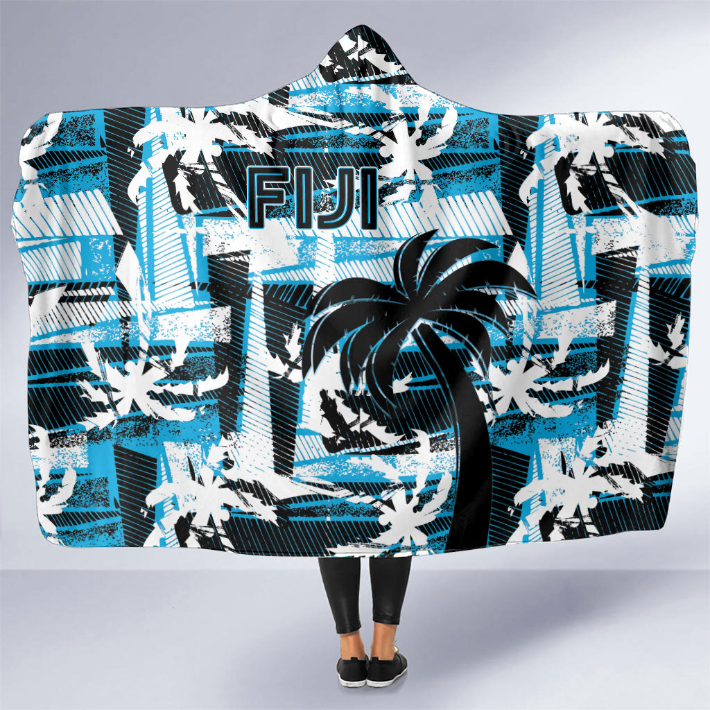 Fijian Rugby Hooded Blanket Grunge Palm Stylized LT01 One Size Blue - Polynesian Pride