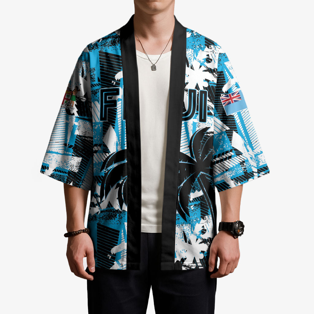 Custom Fijian Rugby Kimono Grunge Palm Stylized LT01 - Polynesian Pride