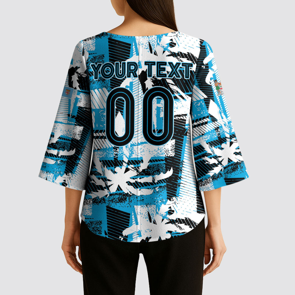 Custom Fijian Rugby Kimono Sleeve Blouse Grunge Palm Stylized LT01 - Polynesian Pride