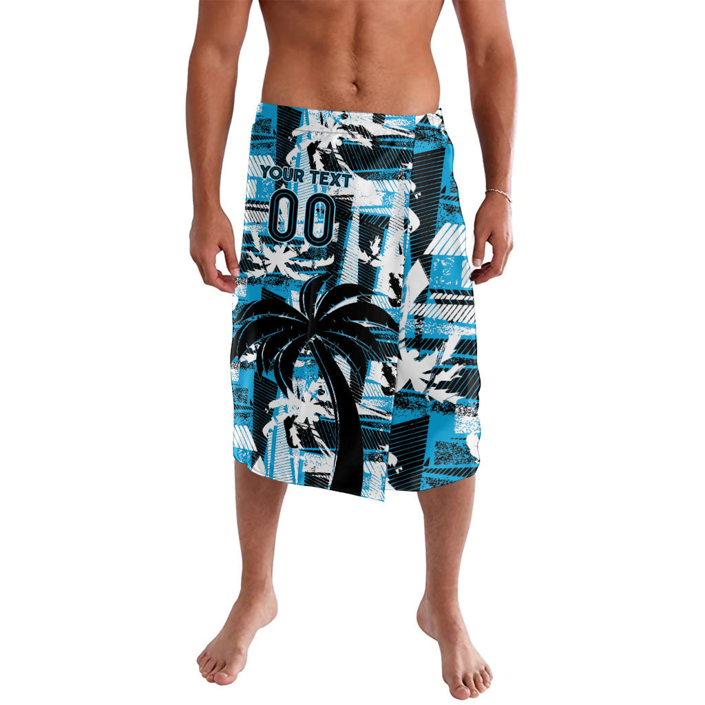 Custom Fijian Rugby Lavalava Grunge Palm Stylized LT01 Blue - Polynesian Pride
