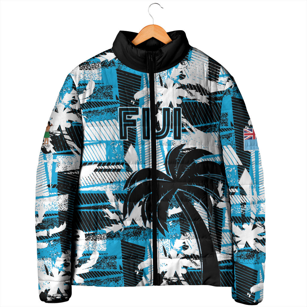 Custom Fijian Rugby Padded Jacket Grunge Palm Stylized LT01 - Polynesian Pride