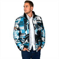 Custom Fijian Rugby Padded Jacket Grunge Palm Stylized LT01 - Polynesian Pride