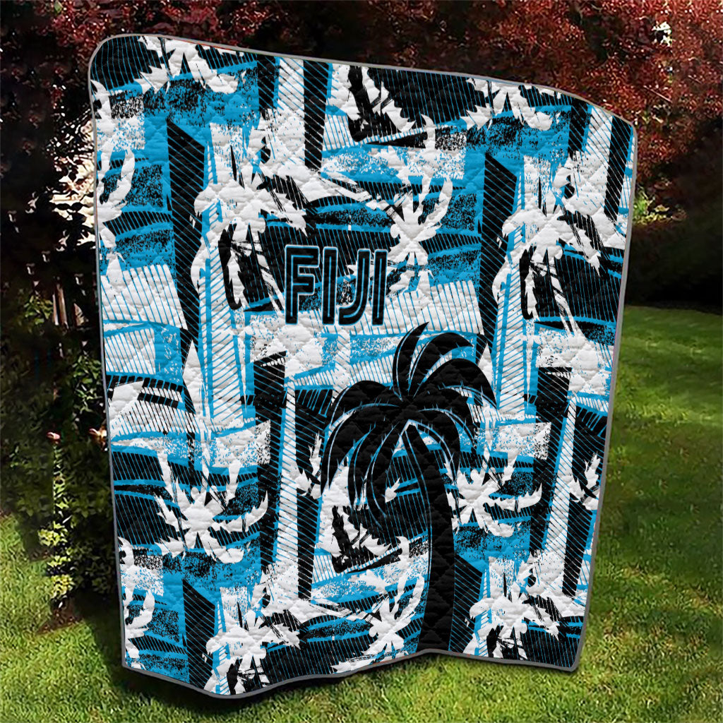 Fijian Rugby Quilt Grunge Palm Stylized