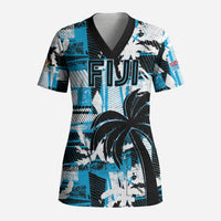 Custom Fijian Rugby Scrub Top Grunge Palm Stylized LT01 Adult Blue - Polynesian Pride