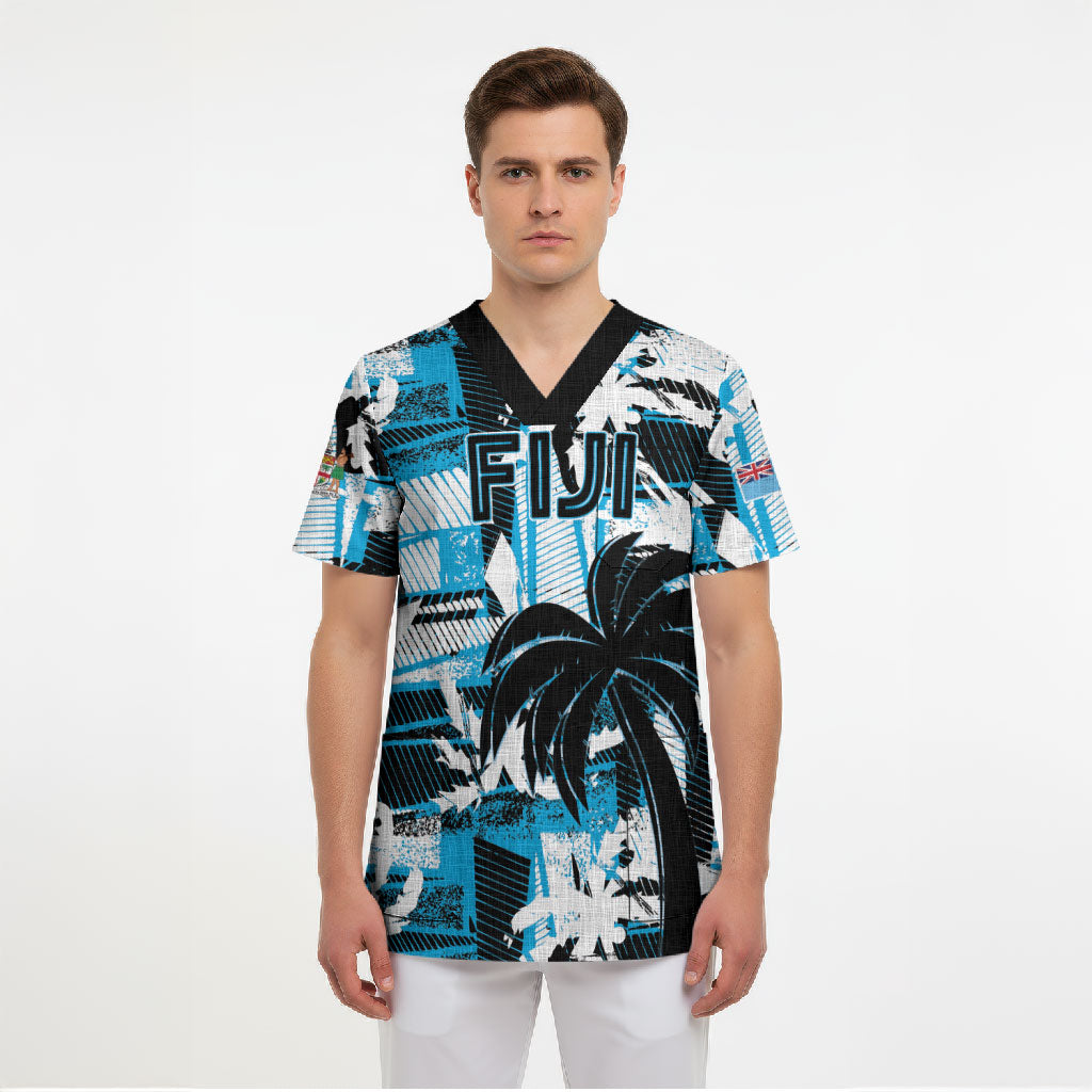 Custom Fijian Rugby Scrub Top Grunge Palm Stylized LT01 - Polynesian Pride