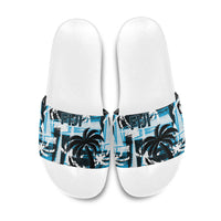Fijian Rugby Slide Sandals Grunge Palm Stylized LT01 Blue - Polynesian Pride