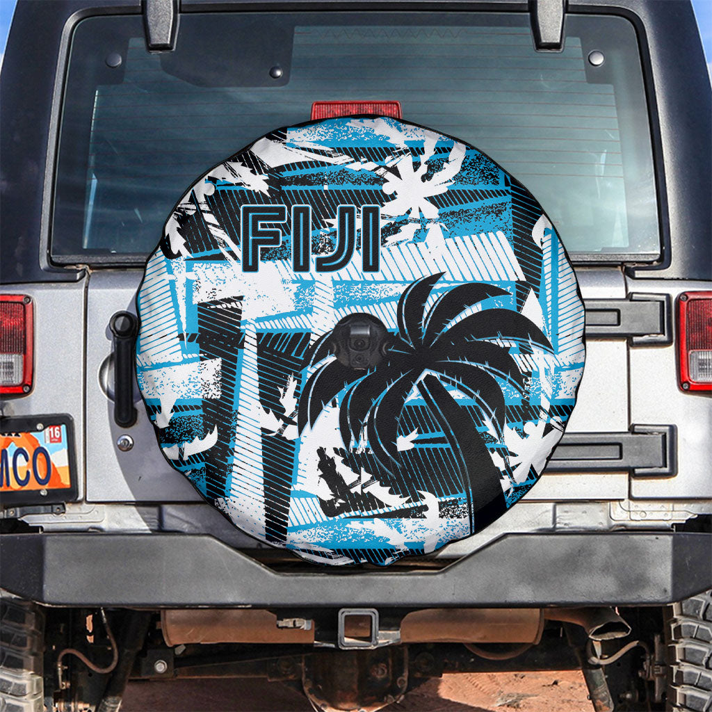 Fijian Rugby Spare Tire Cover Grunge Palm Stylized LT01 Blue - Polynesian Pride