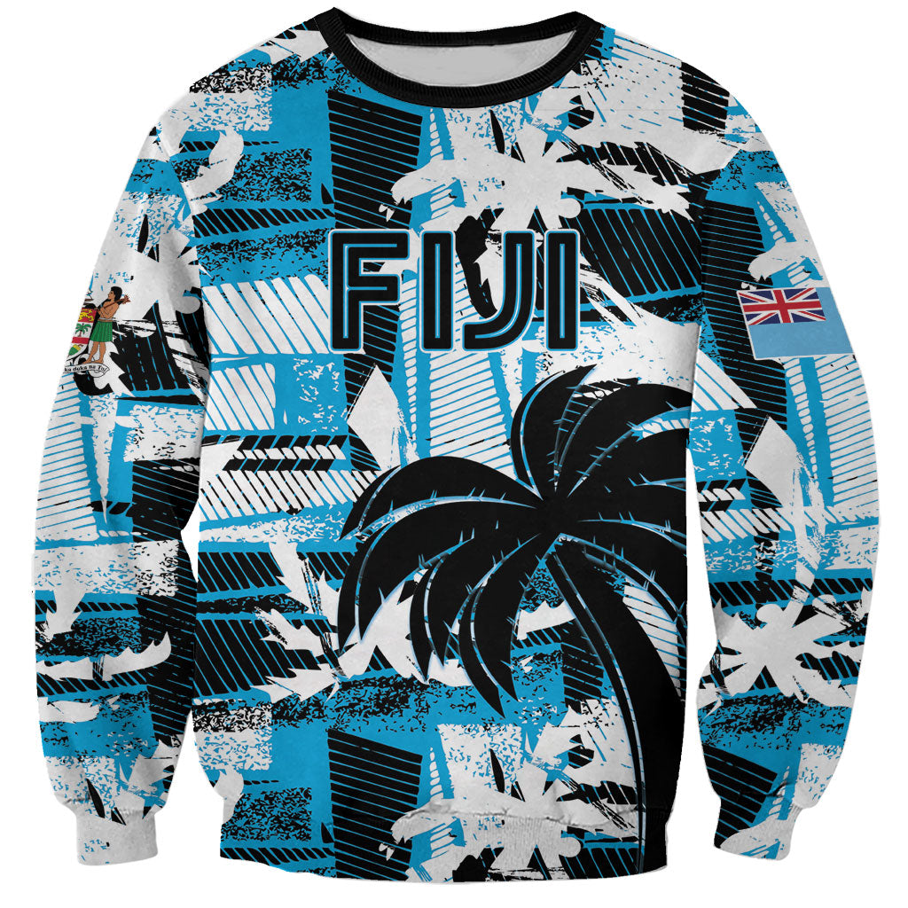 Custom Fijian Rugby Sweatshirt Grunge Palm Stylized LT01 Unisex Blue - Polynesian Pride
